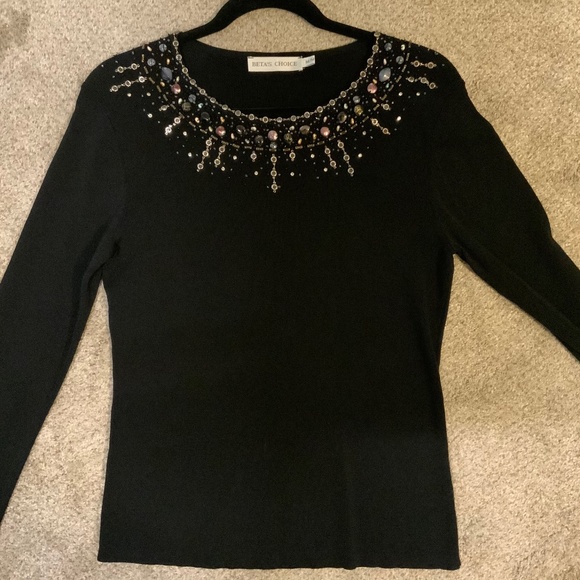 Beta’s Choice Tops - Women’s Black Ornate Sweater Top